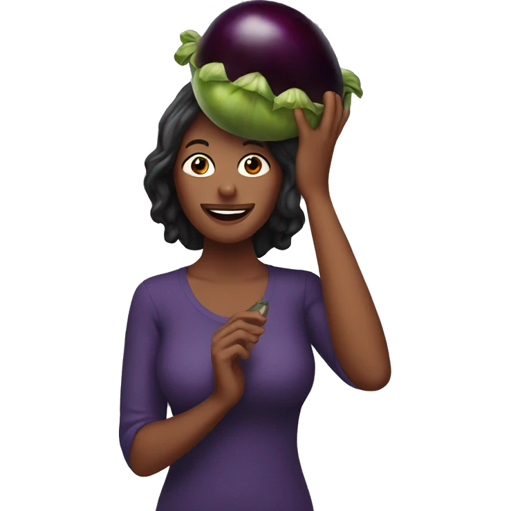 Woman holding eggplant over her head emoji
