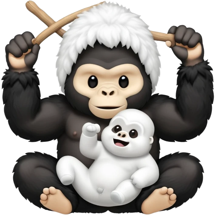 a cute marshmallow doing a split with his gorilla bestie emoji