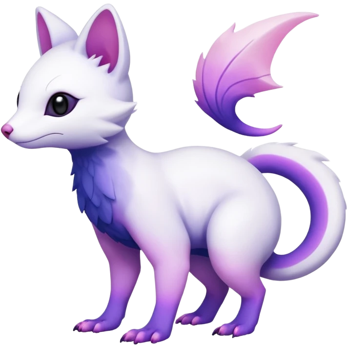  Pure-Snow-White albino cute edgy with indigo-Violet-purple-pinkish-gradient markings beautiful handsome gorgeous aesthetic colorful vibrant Vernid-Trico-species-Fakemon-creature by LiLaiRa, 4 legs, 1 tail, random markings, (full body) emoji