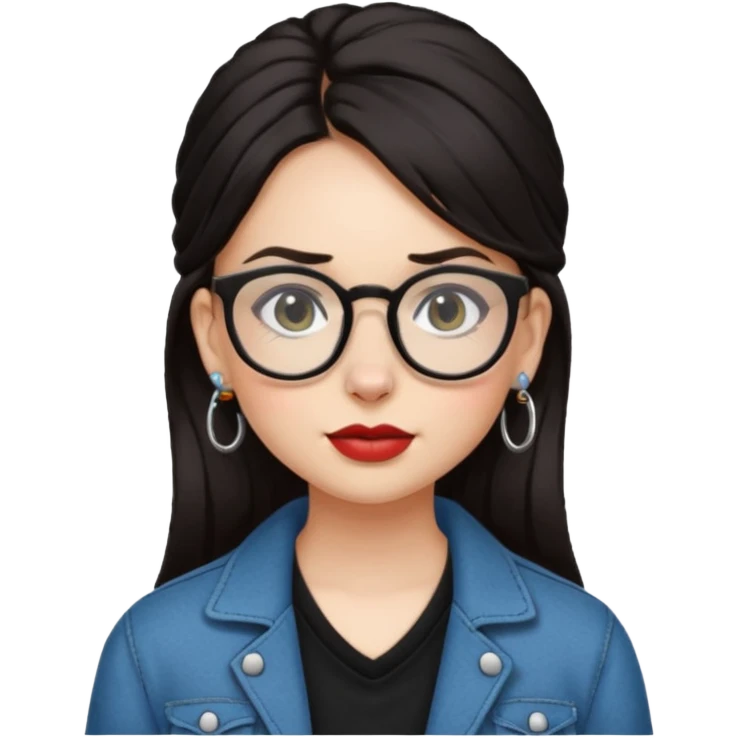 sarah babygirl dark hair and glasses with nose piercing and earrings and cool clothes emoji