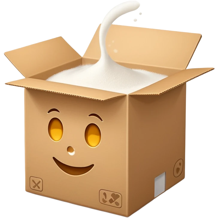 simple upright cardboard box with plain cap, slightly opened to reveal white powder inside, no label, scoop, or extras, soft lighting, subtle shadows, transparent background, emoji scale emoji