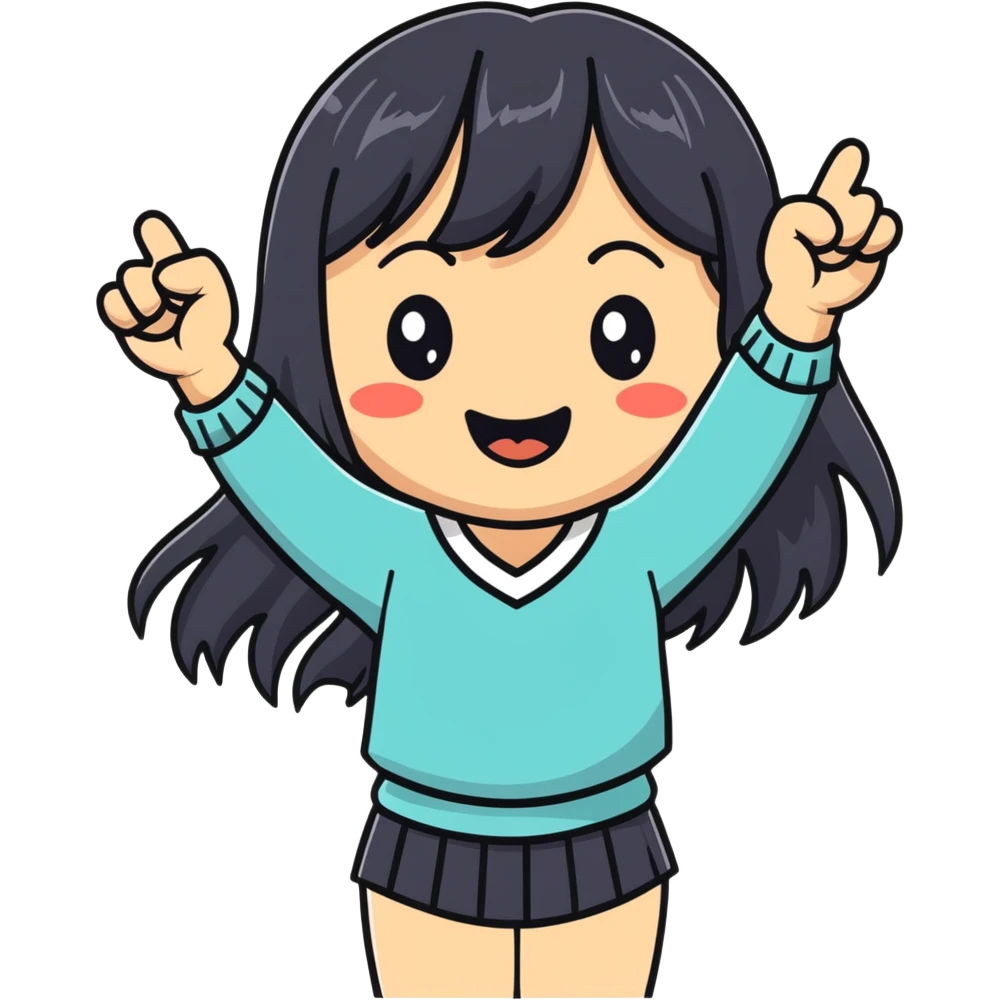 Asian woman with long black straight hair with bangs cheering for Doosan Bears baseball team emoji