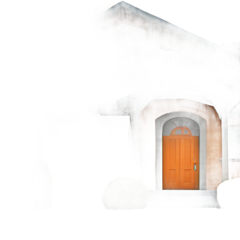 Single floor Sapphire colored ranch style house and an orange door emoji