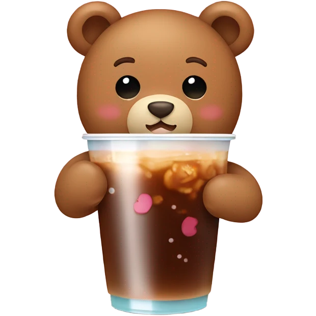 Cute brown teddy bear drinks boba tea emoji