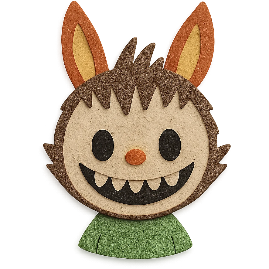 Labubu character icon, layered paper look, whimsical paper craft style emoji