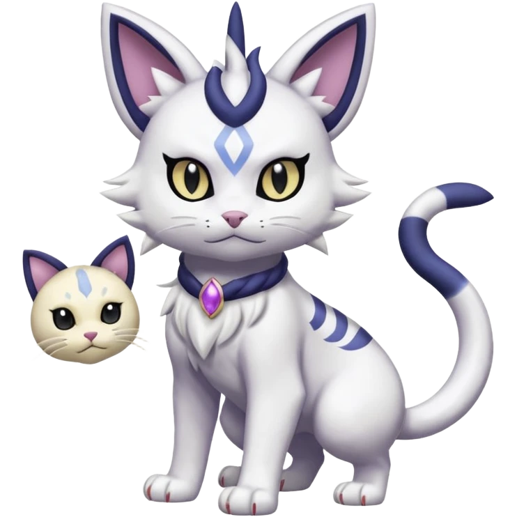 Absol-Delcatty-Purrloin-Meowth-Gatomon-fusion, full body emoji