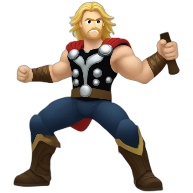 Thor, Full Body view, thunder around his head, flying with his hammer in his hand emoji