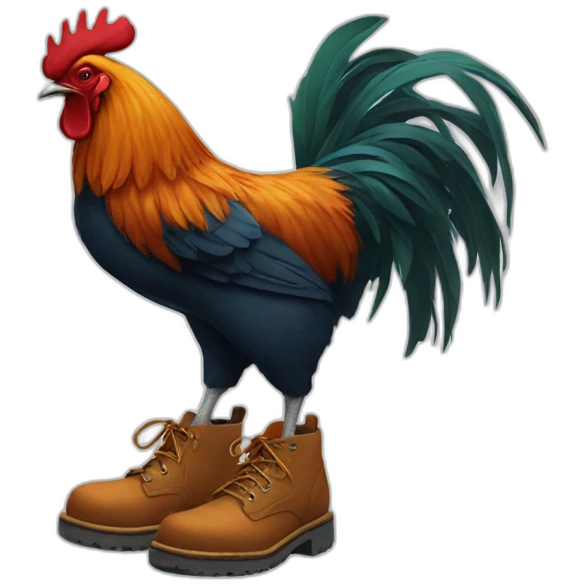 rooster wearing tims shoes on its feet emoji