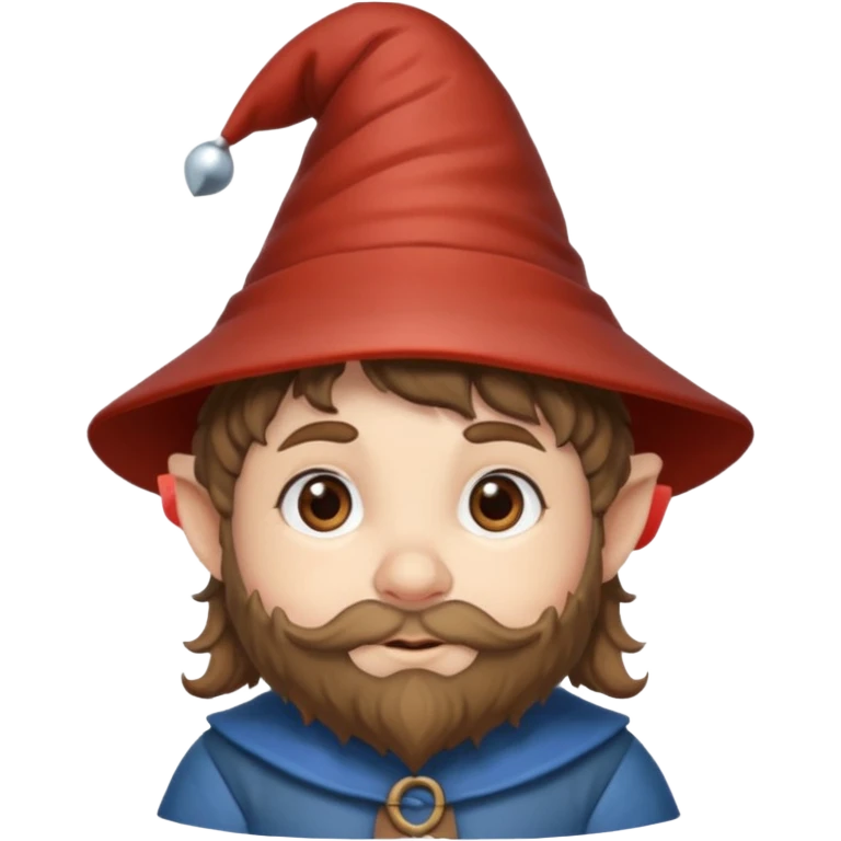 Gnomo con capelli ricci corti marroni, occhi marroni e cappello a punta emoji