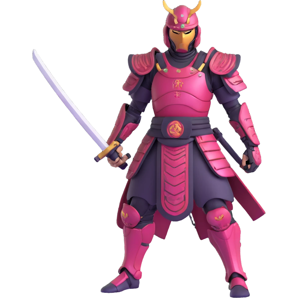 cyborg male samurai in neon cyberpunk environment with holographic armor emoji