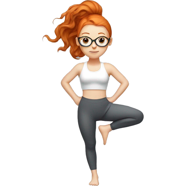 Ginger hair girl with eyeglasses and very aesthetic gym outfit practicing aerial yoga emoji