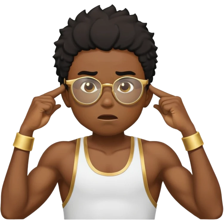 black boy athlete in stringer with gold glasses frustrated pulling hair emoji