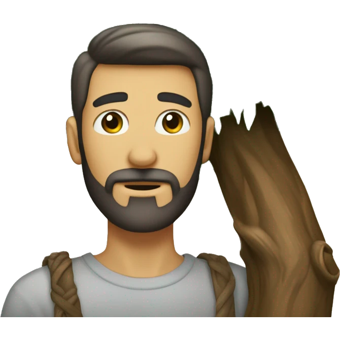 hombre pelado con barba cortando un arbol con una tijera emoji