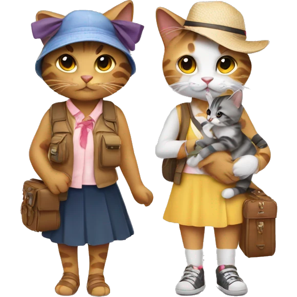 2 girl cats dressed up as tourists emoji