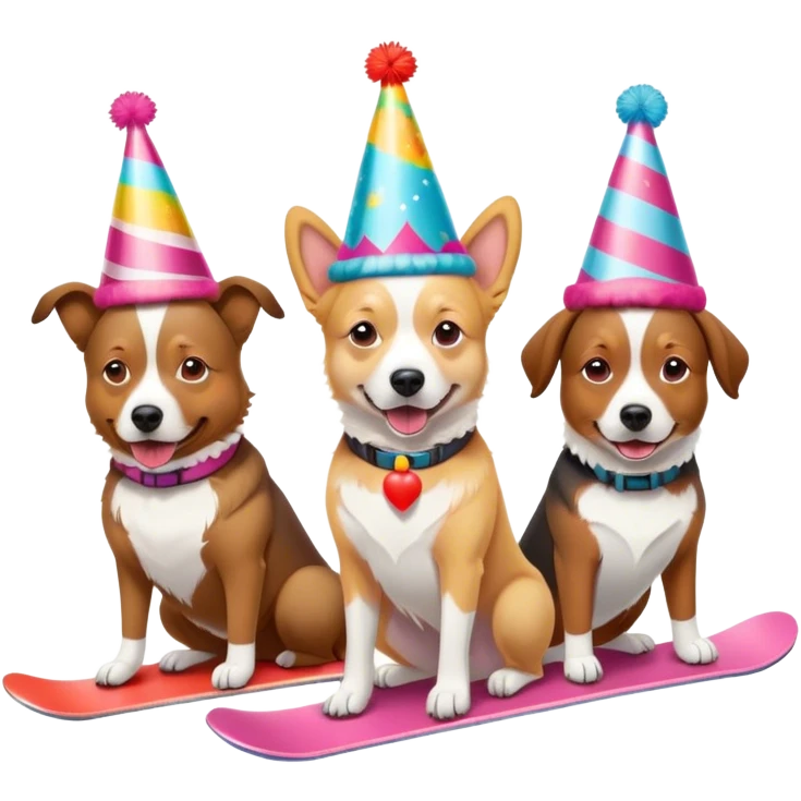 3 dogs snowboarding birthday party emoji