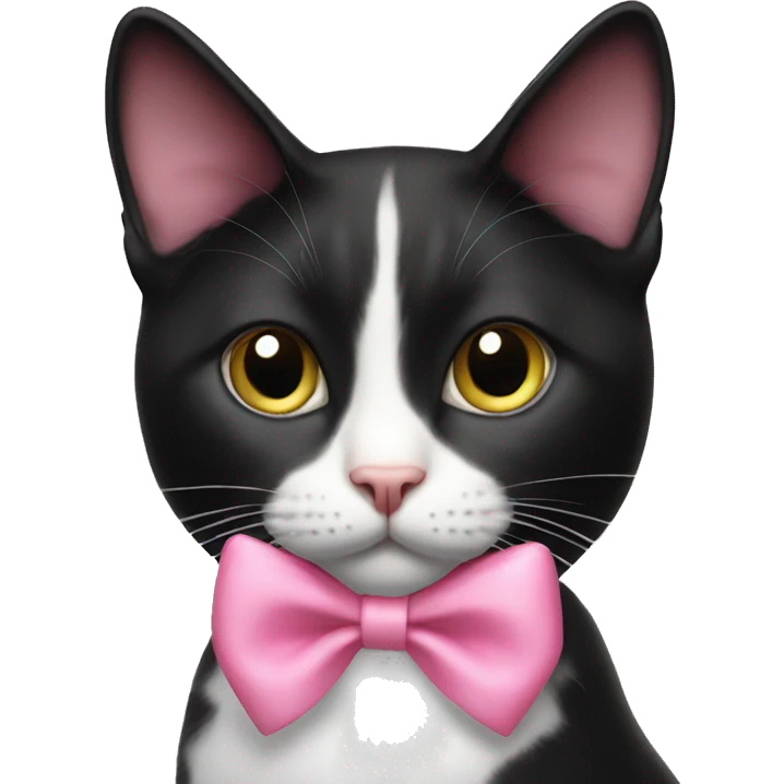 Tuxedo cat with a pink ribbon emoji
