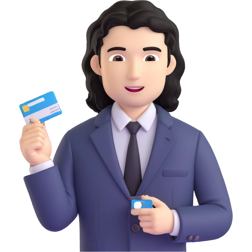 Business strategist with black wavy hair, stubble, chiseled face, wearing blazer and button-up shirt, engaged in conversation at a networking event, holding business card, surrounded by other professionals, social business setting emoji