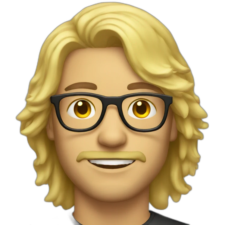 long hair blonde guy, goatee, and yellow glasses emoji
