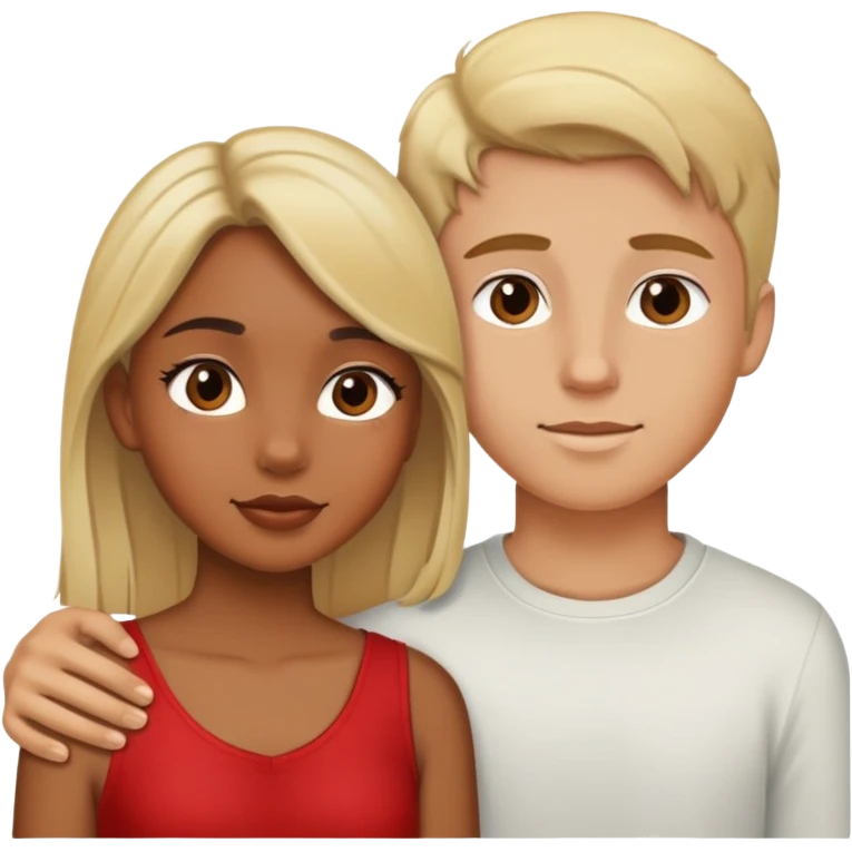 Pretty brown girl with blonde boy in love emoji