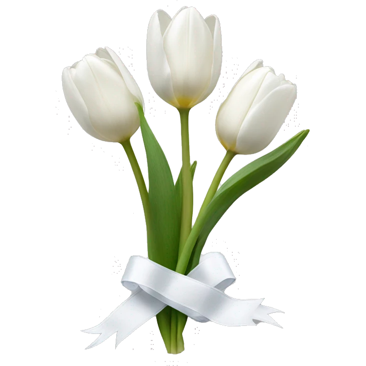 white tulips with a white ribbon around them emoji