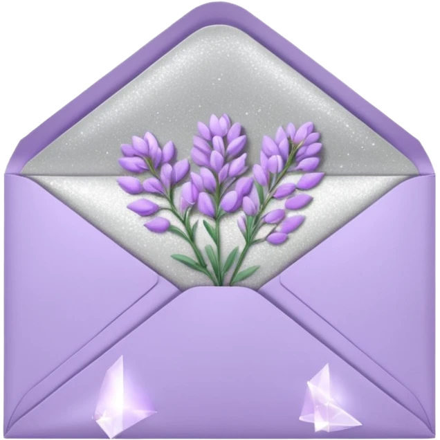 a closed pastel lavender lilac flowers heart shiny sparkly glittery aesthetic romantic vintage envelope  emoji