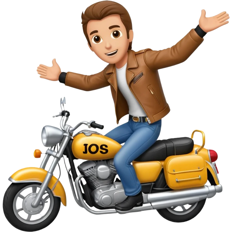 Fonzie riding a motorcycle jumping over a school bus emoji