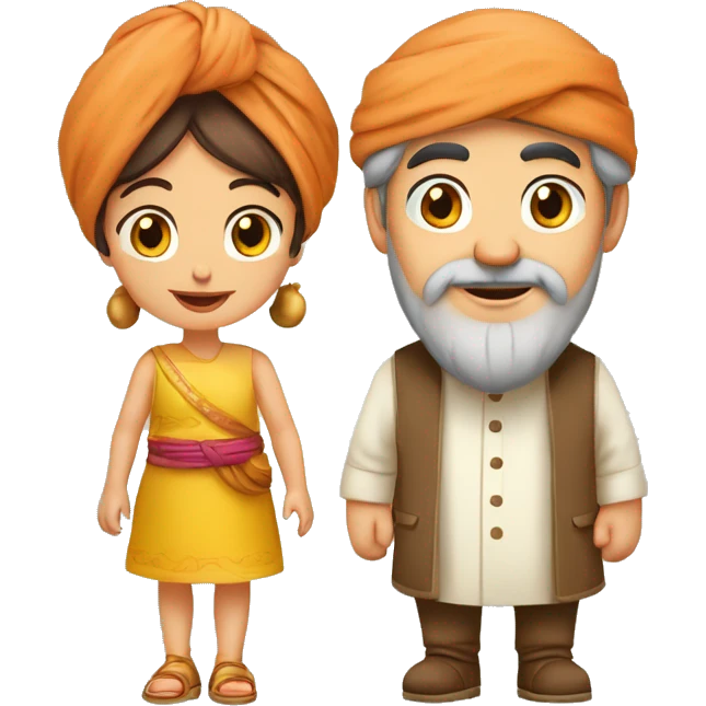 Papa brun avec sa fille brune style orientale avec turban sur le papa  emoji
