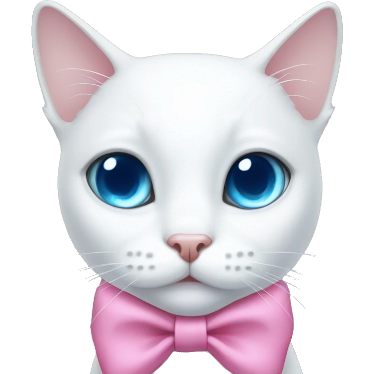 white cat with a pink bow and blue eyes emoji
