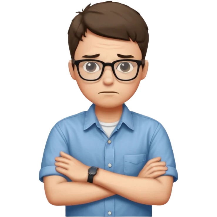 nerd with glasses, arms crossed, looking distressed emoji