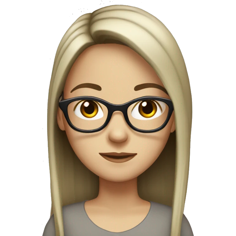 white girl with black straight long hair, dark brown eyes, glasses emoji
