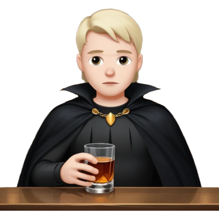 Caucasian in black cape sitting sad at bar emoji