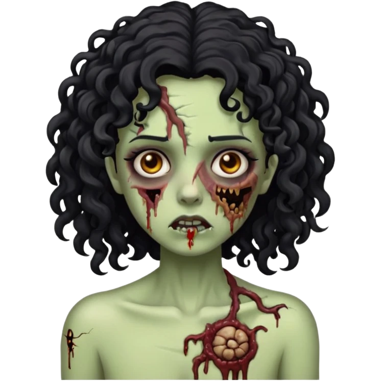 Emoji garota zombie com cabelo preto cacheado emoji
