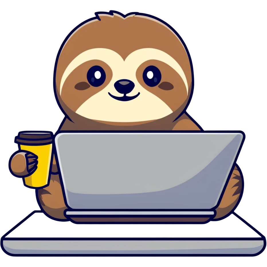 Elderly sloth boss in cartoon style, hand-drawn, muted warm tones. Office clothes, often with coffee or laptop. Ukrainian text, readable in dark mode. emoji