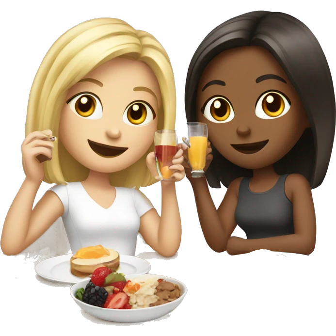 Blonde and brunette girls eating brunch  emoji