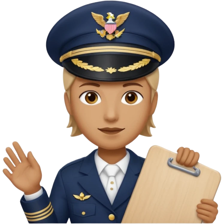 Slack-style emoji of a pilot wearing a navy captain hat holding a board with WIP on it emoji
