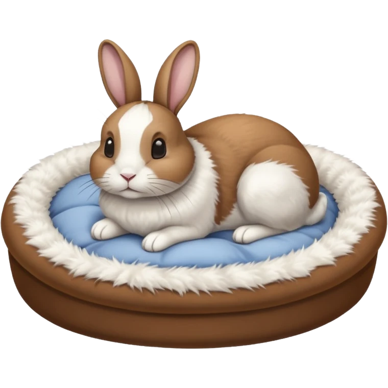 white pet bed with rabbit in it brown an white rabbit emoji