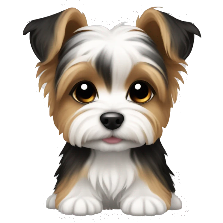 Tiny tiny white brown and black Yorkie puppy emoji