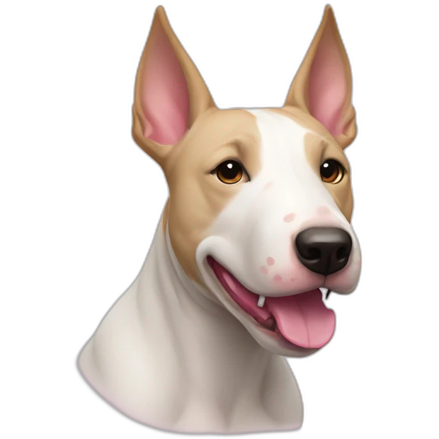 White bull terrier cross with light tan patch and pink nose emoji