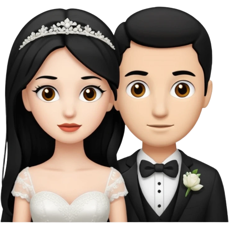 White skin Bride with black hair black eyes and brown skin groom with black hair black eyes emoji