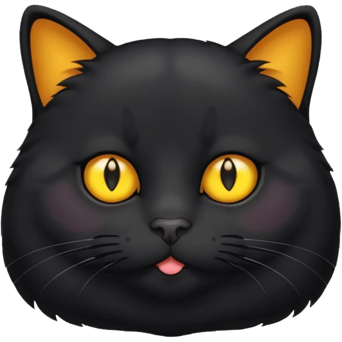 Un gato negro gordito con los ojos de color amarillos emoji