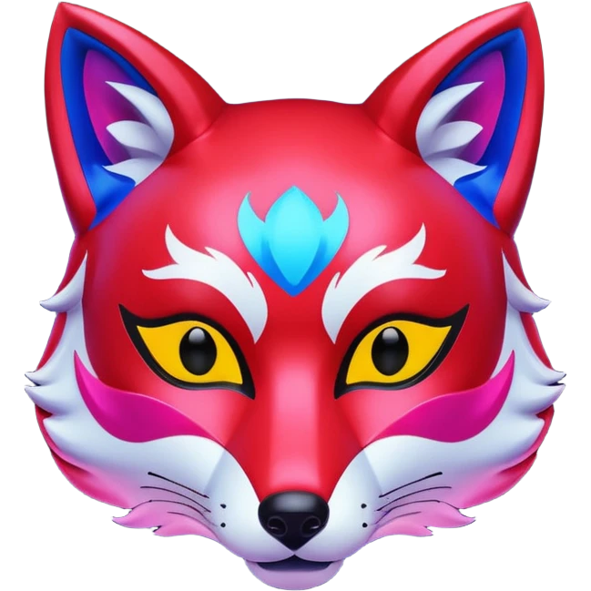 Luminous and neon mask with red, blue and pink fox glow. emoji
