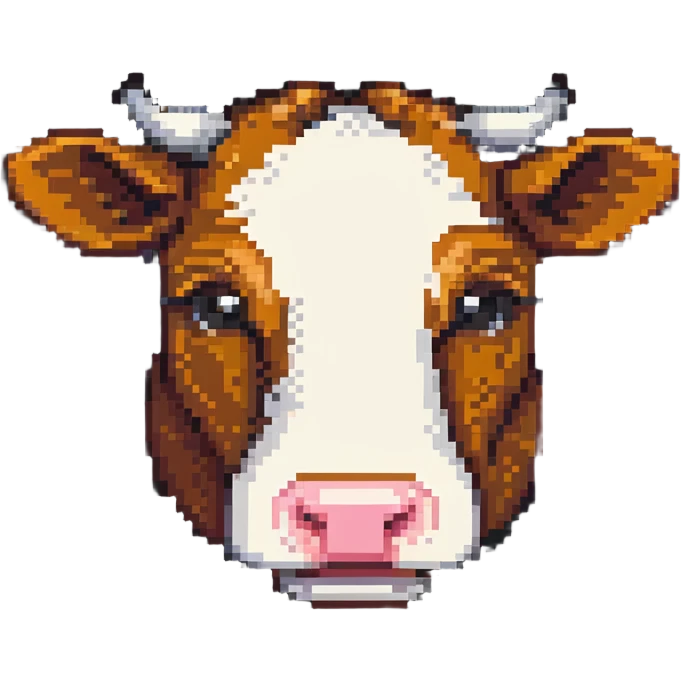 ultra-minimal blocky Minecraft cow head emoji with only 2 large colorful square pixels, extremely simple, chunky, playful, childlike emoji