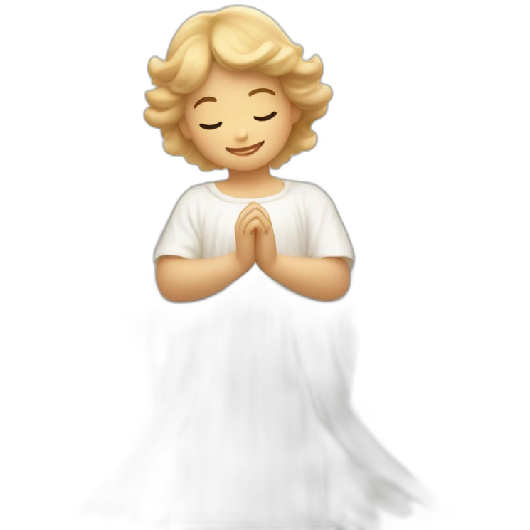 angel guide, with outstretched white feather wings from the back and a peaceful, reassuring smile, enveloped in a soft, celestial light emoji
