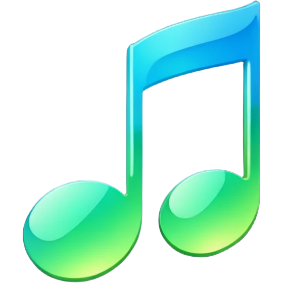 music icon, shining, 3D gradient blue to green music icon logo note  no background unique y2k clipart emoji