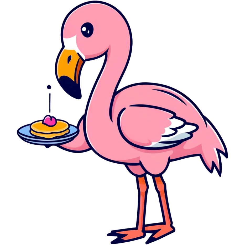flamingo with a pancake emoji