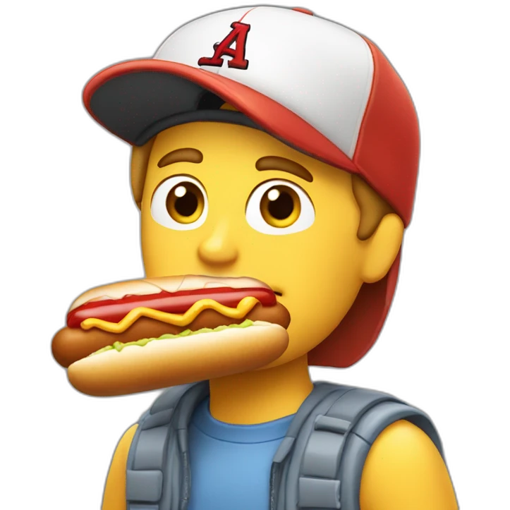 white guy eating a hotdog with a baseball cap on emoji