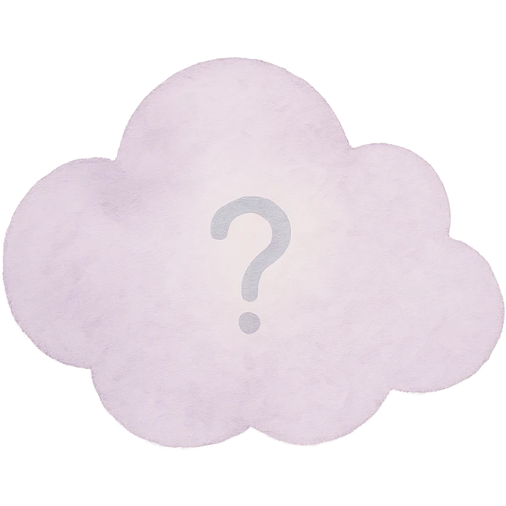 small ethereal dreamcore emoji of a soft pastel lavender cloud with subtle luminous internal glow, tiny shimmering question mark inside, soft contemplative slightly enigmatic feel, watercolor texture emoji