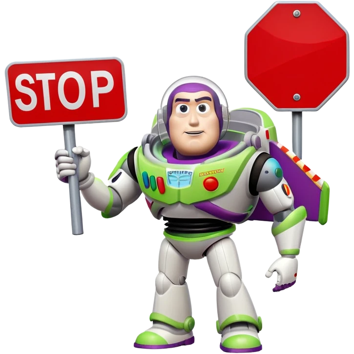 Buzz Lightyear character with a red stop sign above him emoji