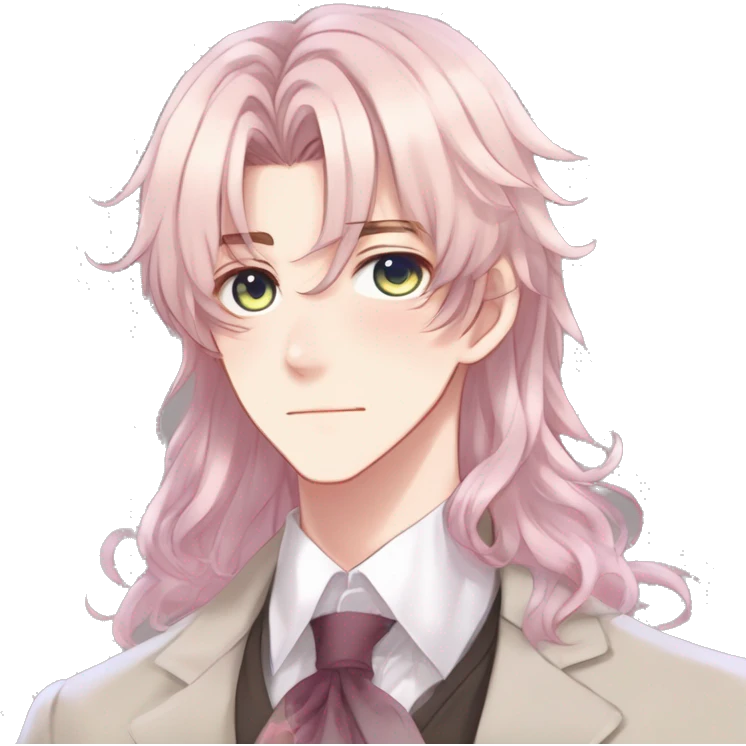 Gorgeous romantic hot attractive anime style modern gentlemanly anime shojo guy with long pretty lustrous hair and colorful eyes and blushing face aesthetic trending style  pastelcore cottagecore kawaiicore emoji
