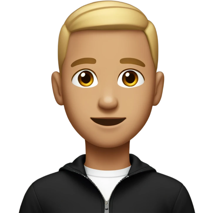boy with light tanned skin, buzz cut, no facial hair, wearing a smart black quarter zip jumper with white t shirt underneath. emoji